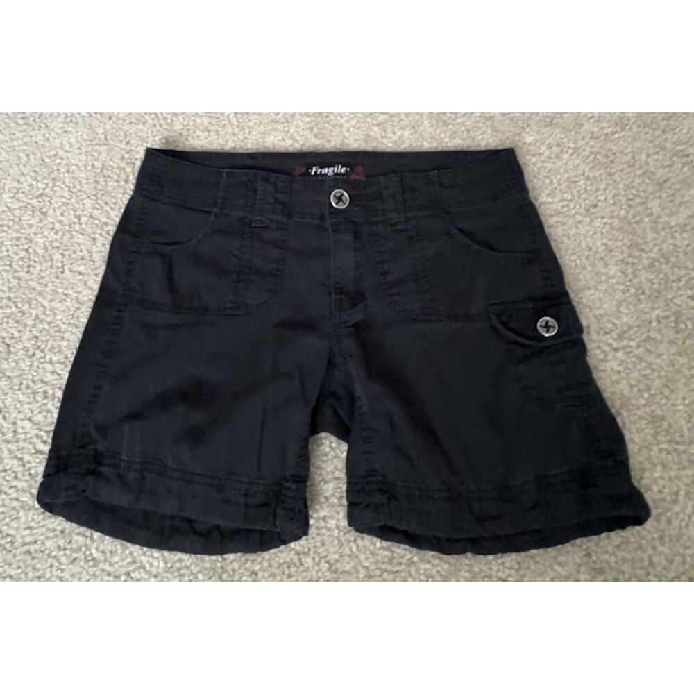 Fragile Black Cargo Shorts Women Size 3 Stretch Low Rise Utility Y2K